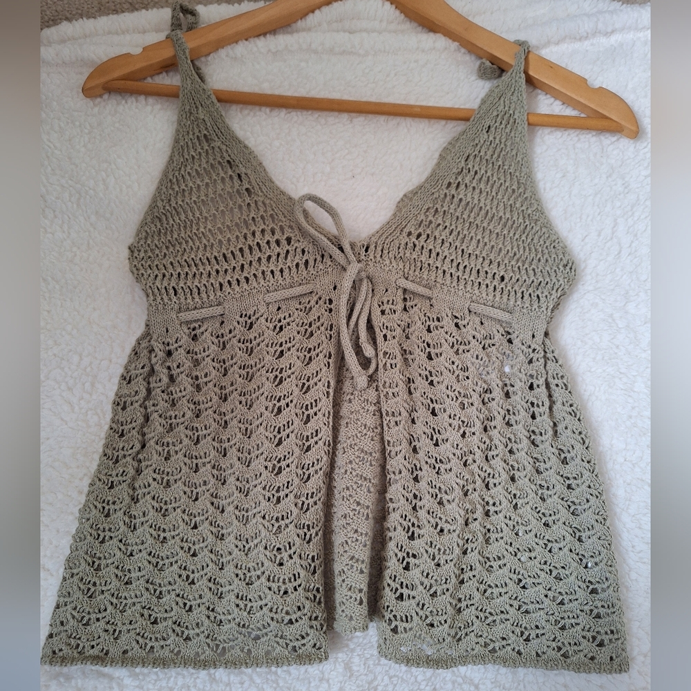 NWOT Zara Crochet Knit Tie Front Summer Boho Coachella Top Large